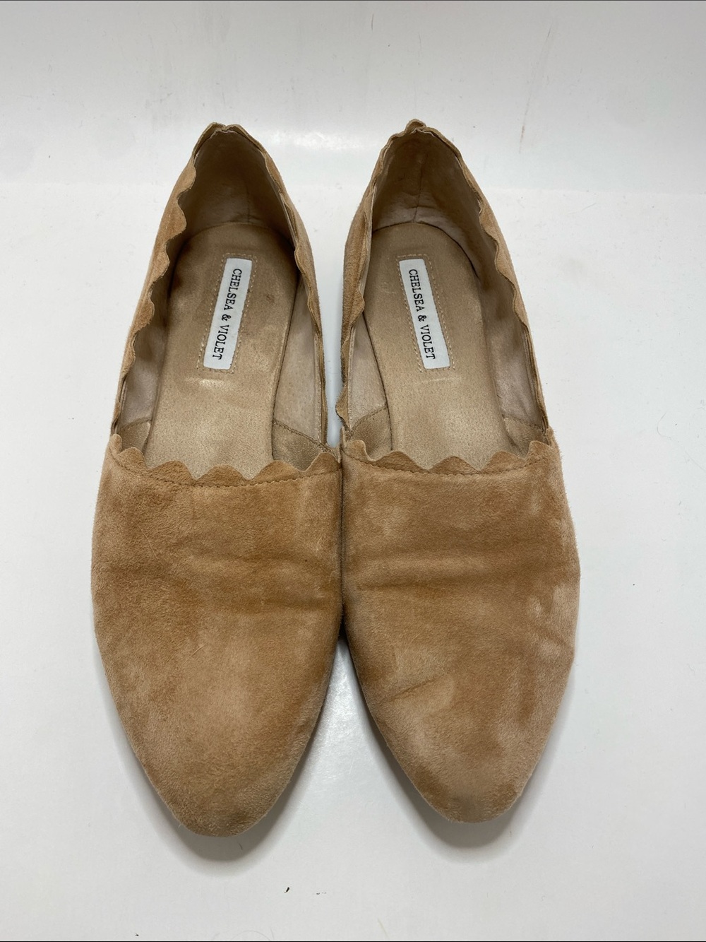 Chelsea & Violet Tan Suede Scalloped Edge Flats Size 9